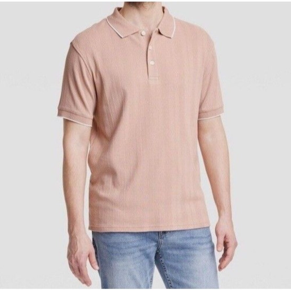 Men's Polo Shirt Regular Fit Short Sleeve Goodfellow XL Fresco Pink EUC Collar